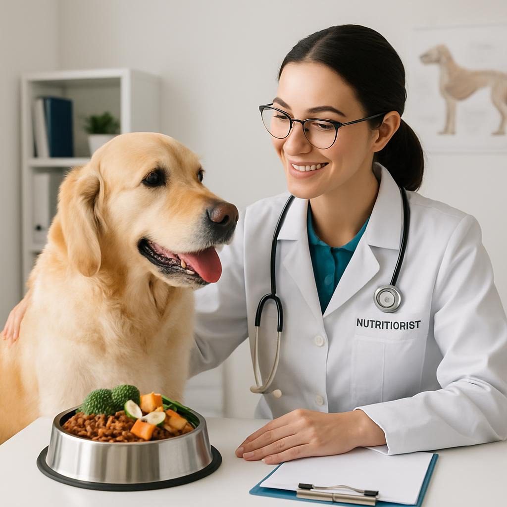 A dog with a veterinary Nutritionist.
