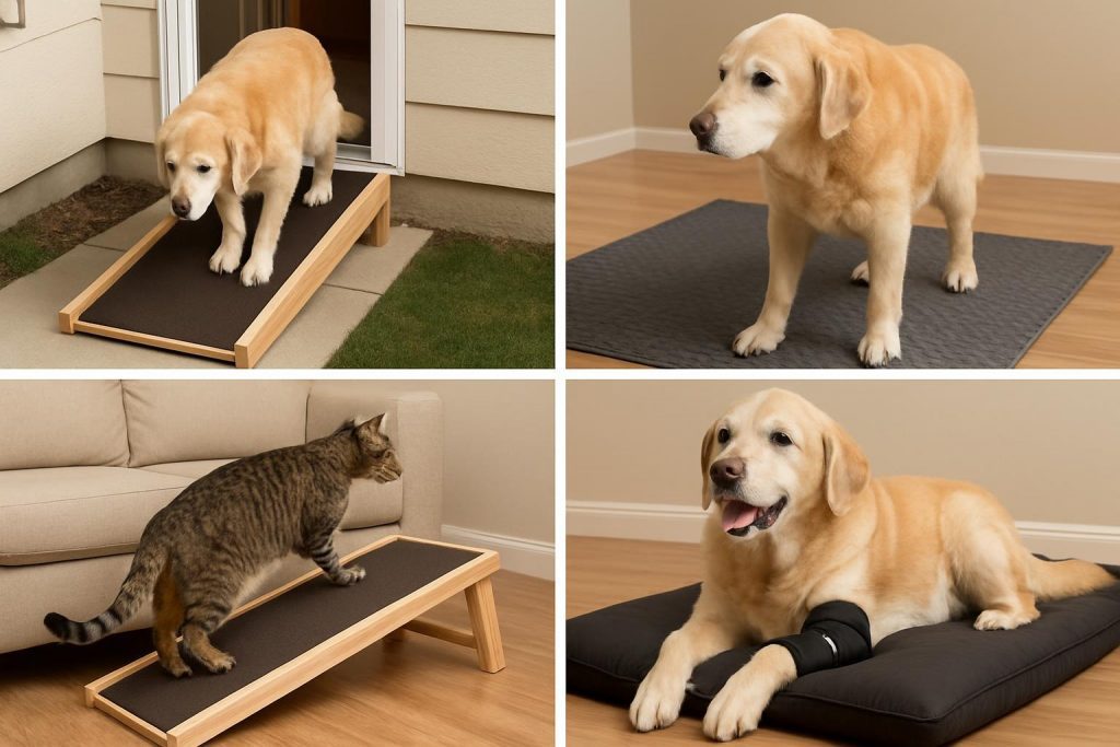 senior pet mobility DIY solutions with ramps, mats, and joint support