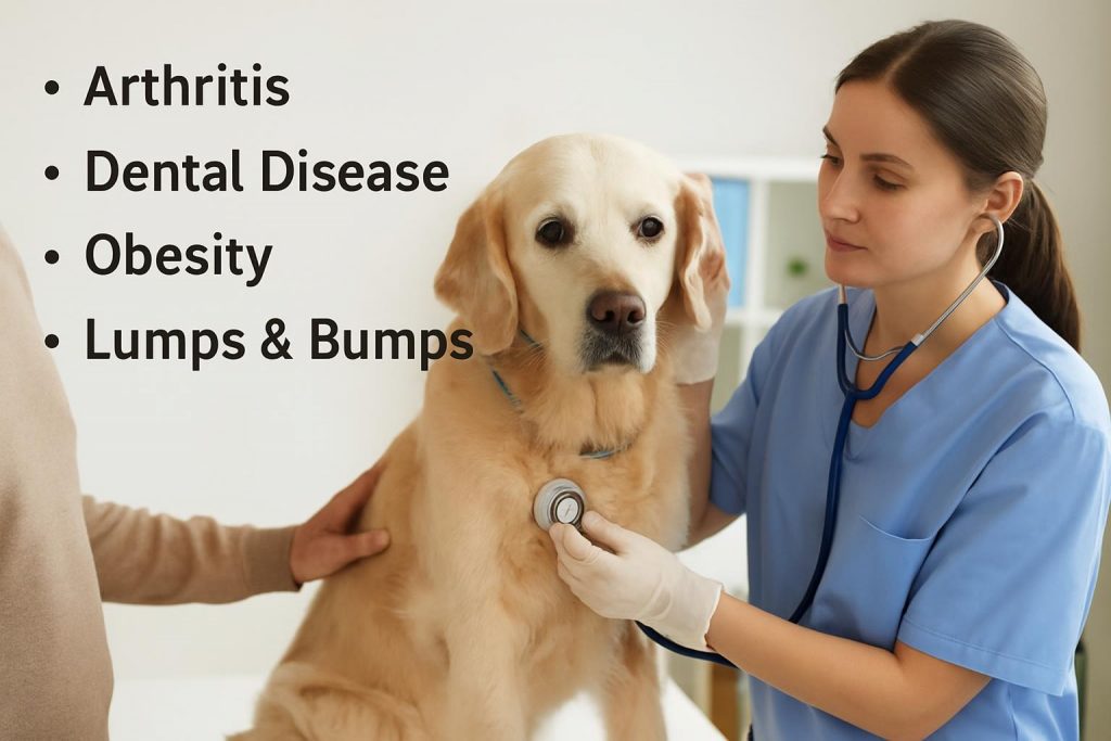 common senior pet health issues lists with vet checkup and older dog